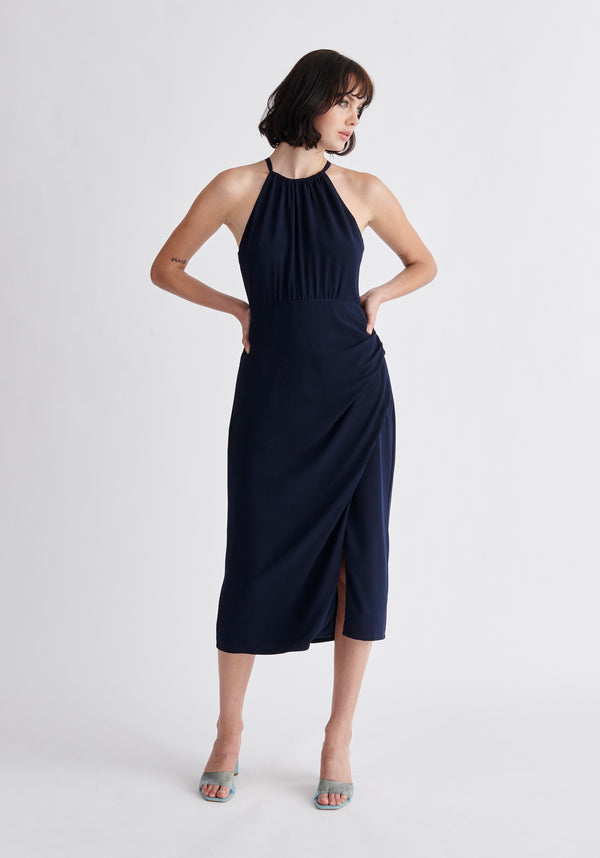 Paisie Detachable Cape Dress in Navy
